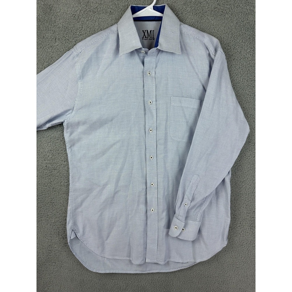 XMI Platinum Shirt Mens Large Blue White Check Button Down Long Sleeve Classic